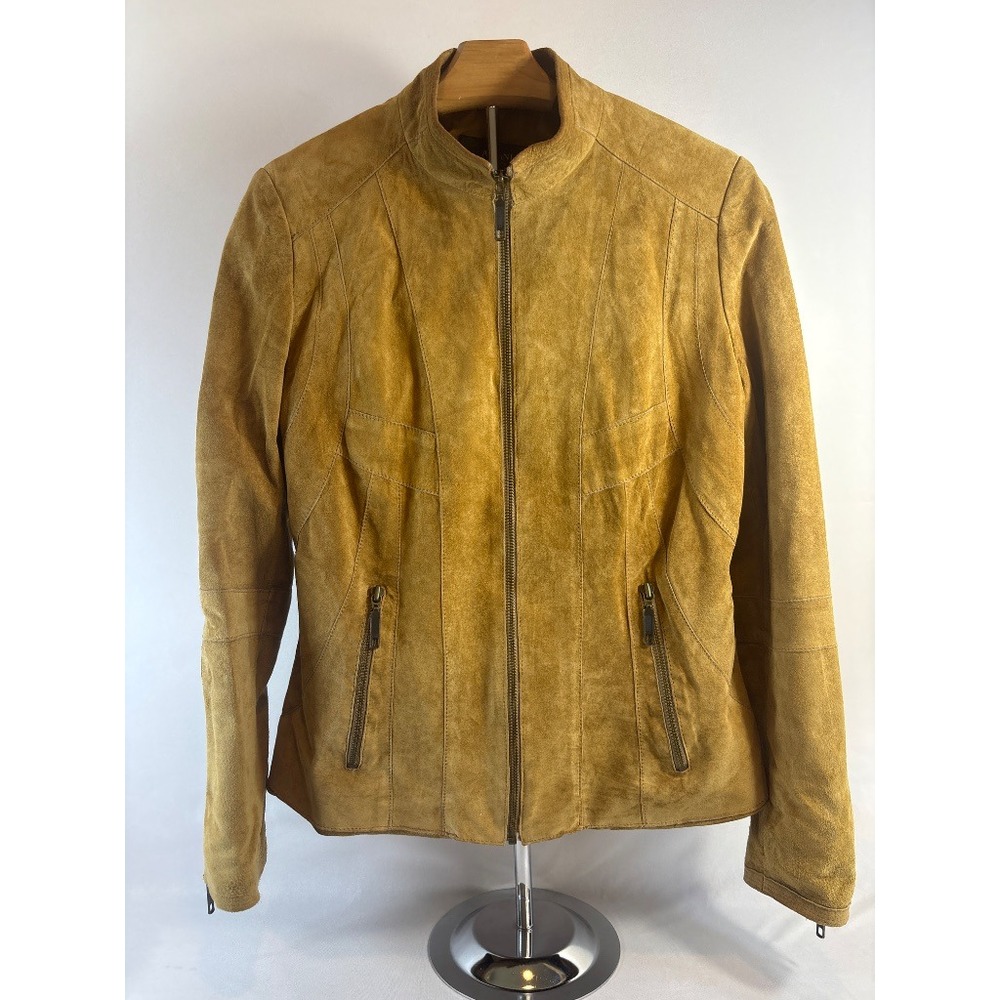 Alfani Petite Suede Leather Moto Jacket Tan Camel Size S Biker Zip